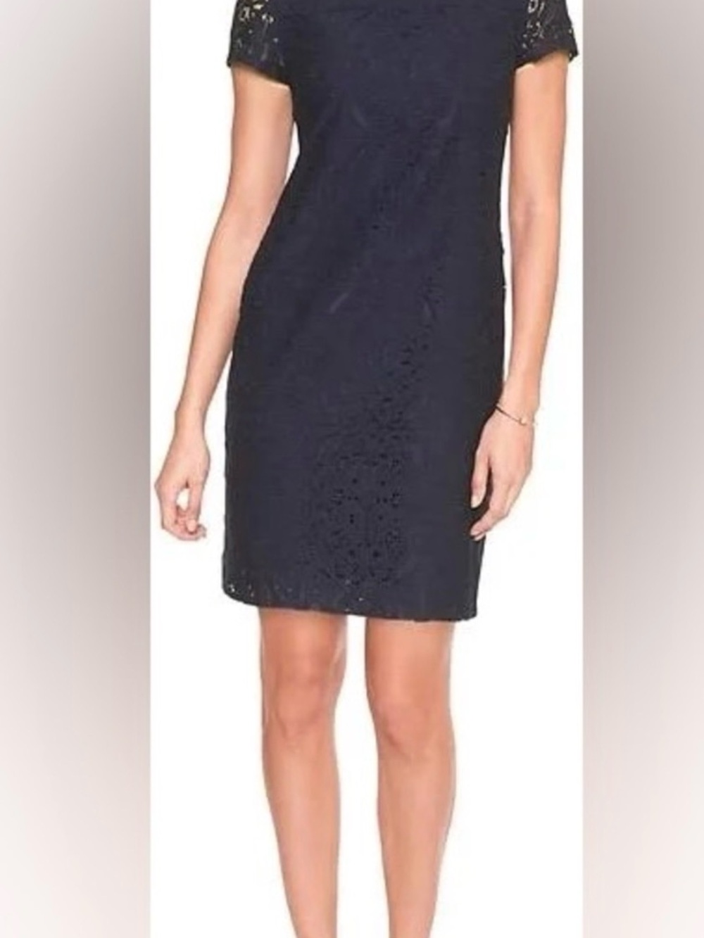 Banana Republic Navy Lace Short-Sleeve Mini Dress